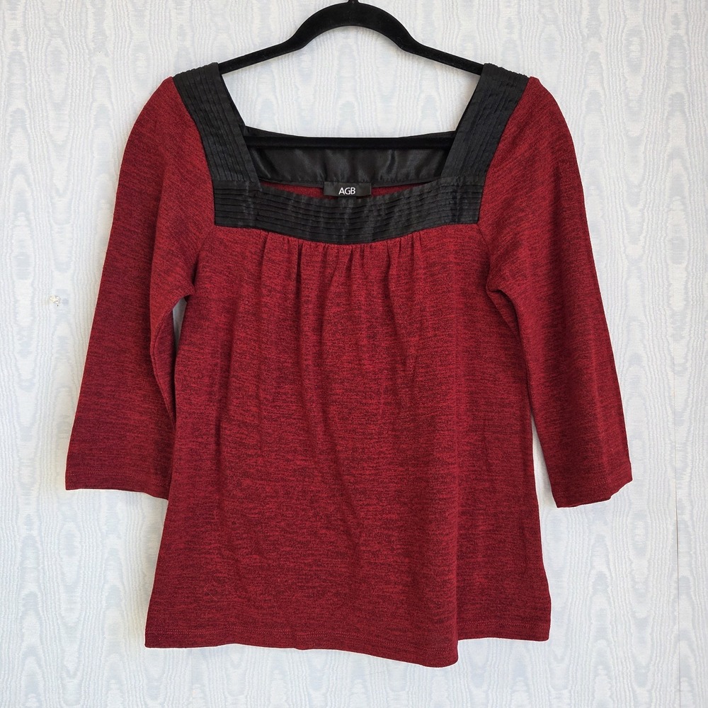 Vtg Y2K AGB Womens S Knit Top Red Black Square Neck Princess Whimsygoth Witchy‎
